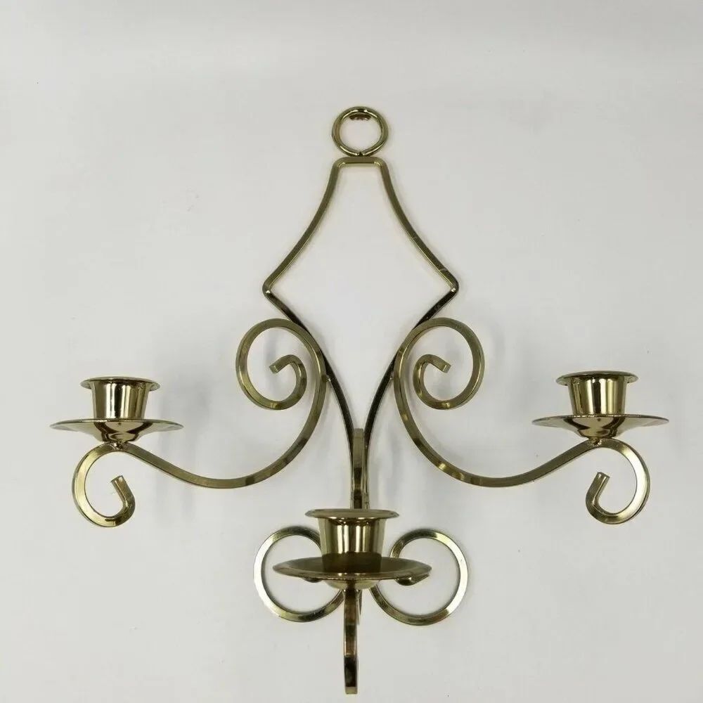 Vintage Homco 1258 Franklin Park Triple Wall Sconce Brass Plated Candle 12"
